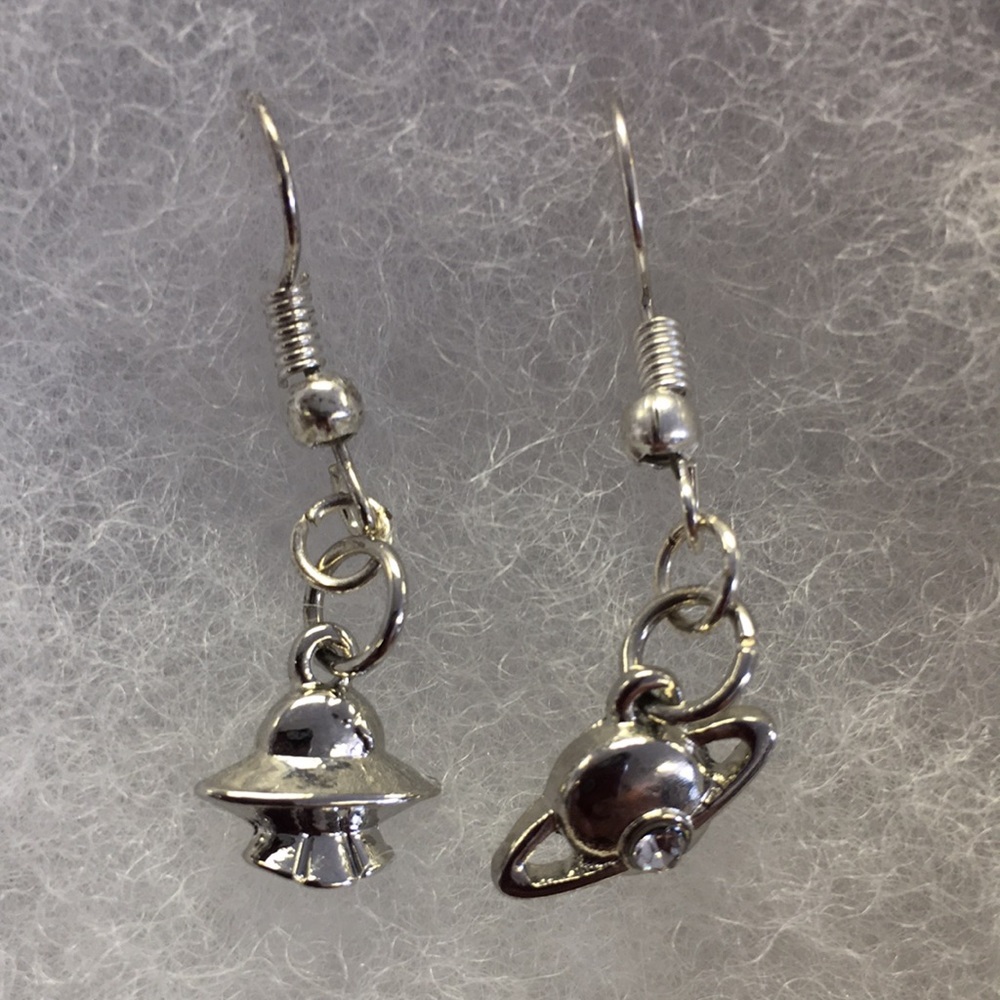 Handmade UFO and Saturn Rocket Earrings